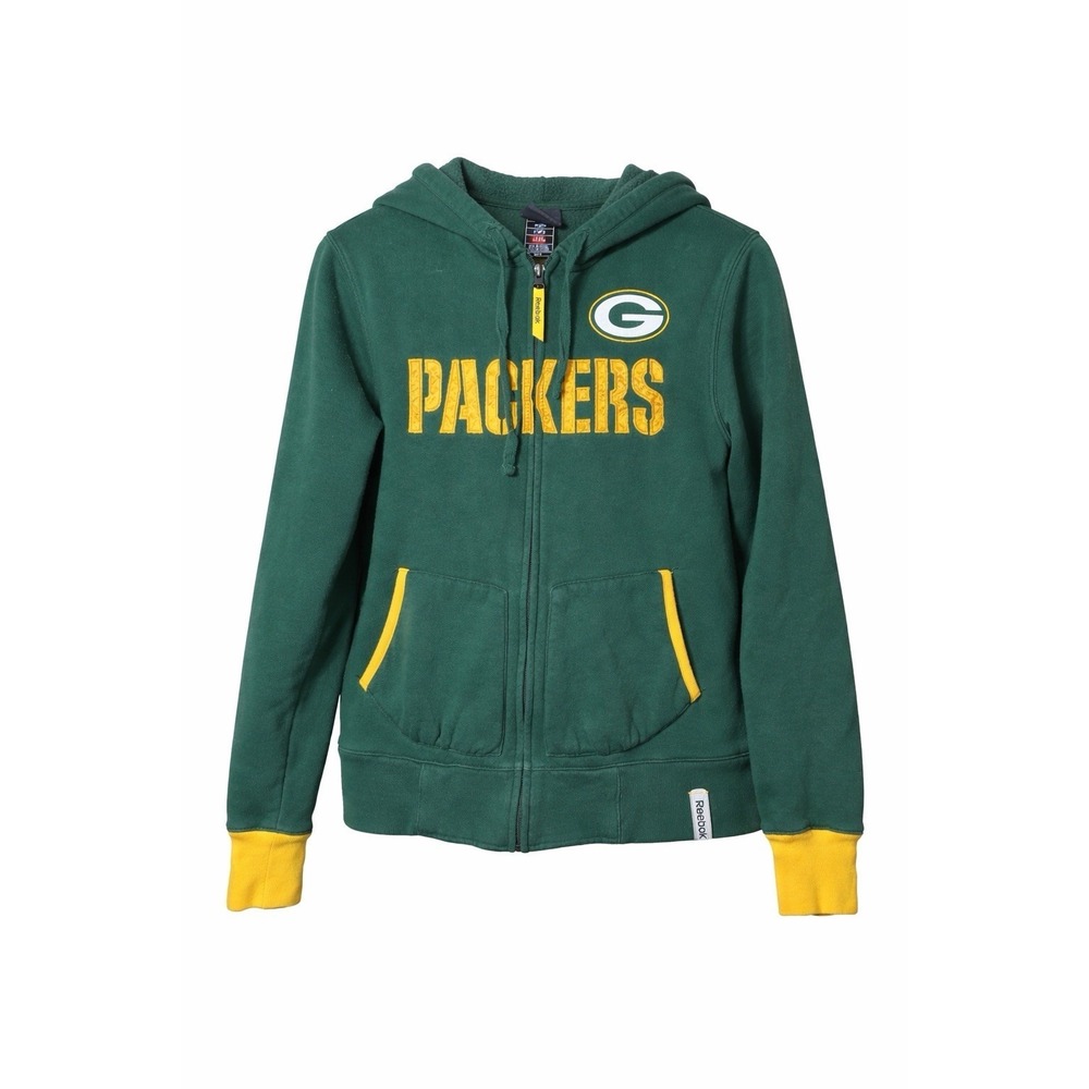 Green Bay Packers Women's Hoodie Reebok NFL Zip Up‎ Green Yellow Small Spellout